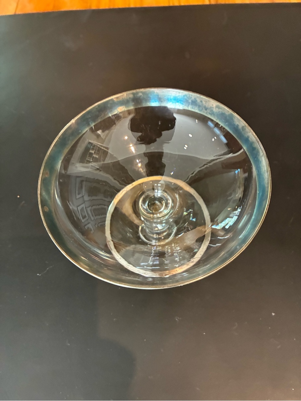 Dorothy THORPEVintage Clear Glass Compote Pedestal Footed Bowl W/ Silver Rim - Picture 5 of 8